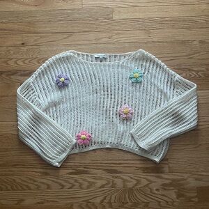Francesca's Collections Cream Sweater with Floral Accents